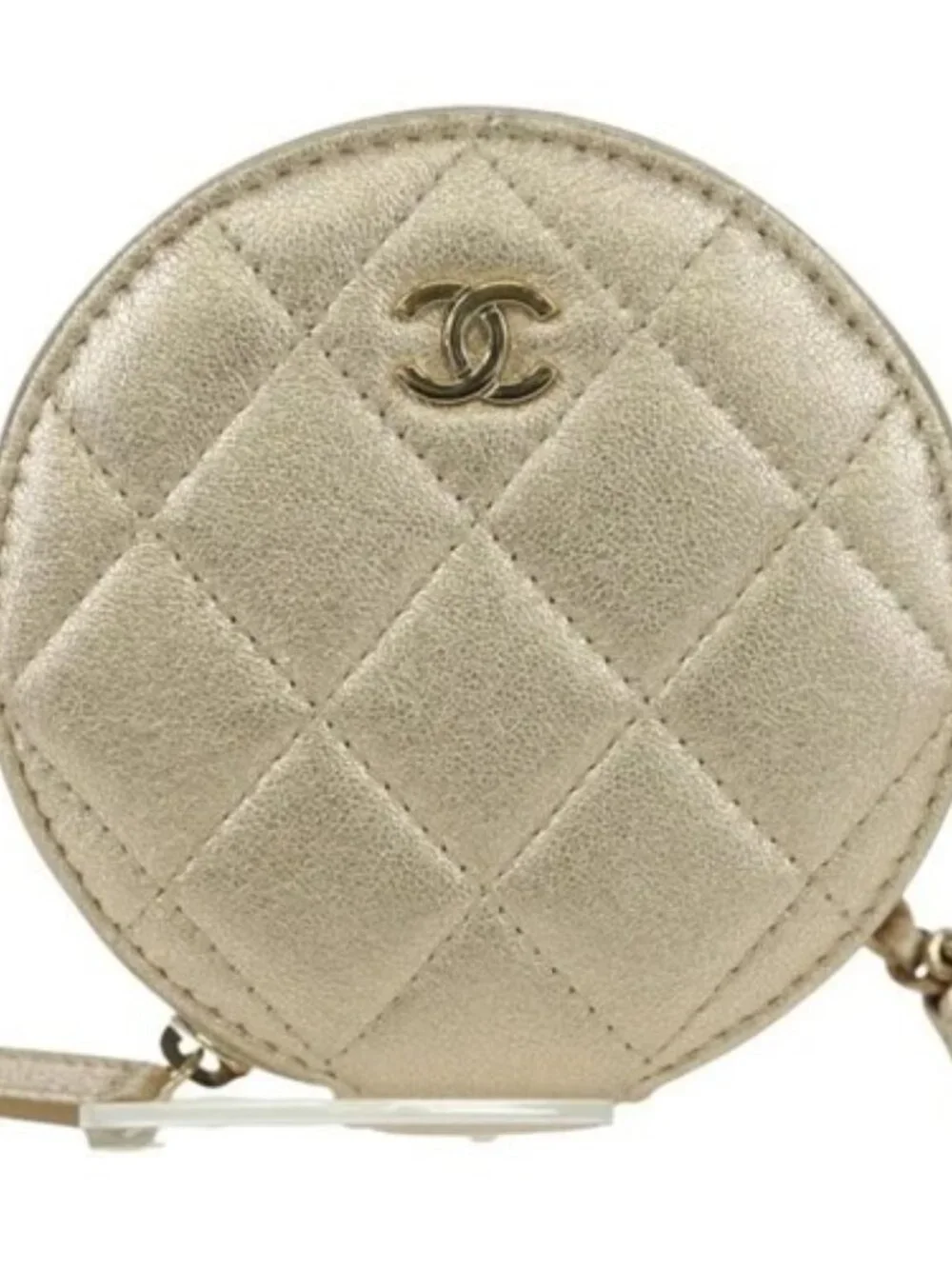 CHANEL Matelasse Air Pods Case & Coin Purse Lamb Skin Gold CC Auth BAZ881SAM